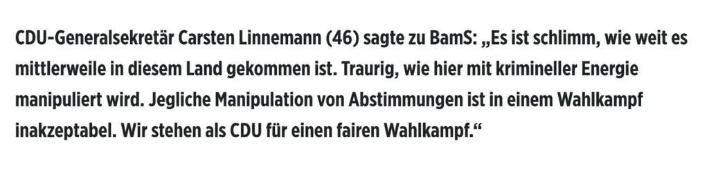 CDU kritisiert Wahlkampfmanipulation und fordert Fairness.